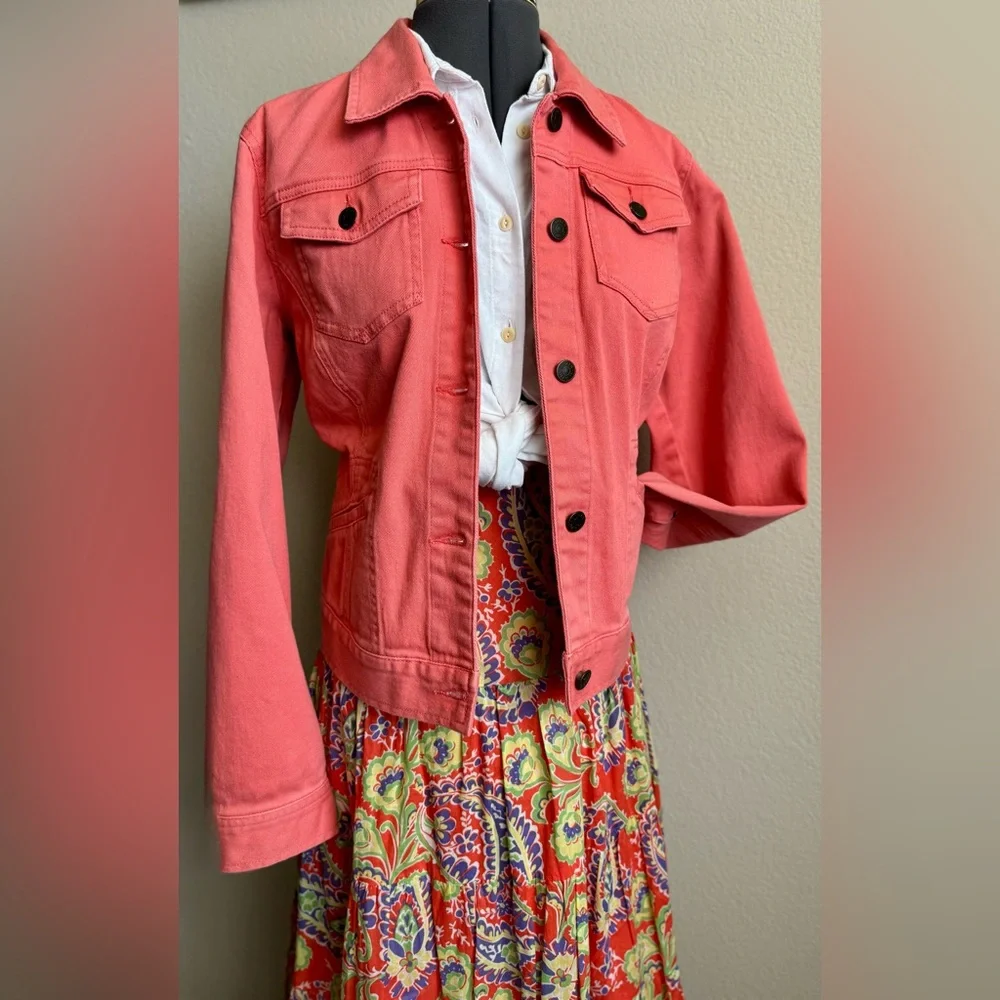 Ralph Lauren Coral Denim Jacket L Salmon Pink Color - Picture 2 of 14